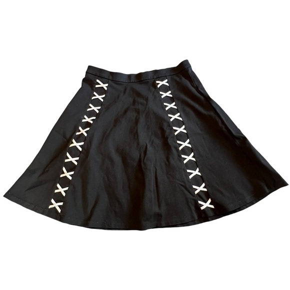 Catherine Malandrino Dresses & Skirts - Catherine Malandrino Lace Up A Line Black Skirt Large Whimsigoth Vamp Goth Doll
